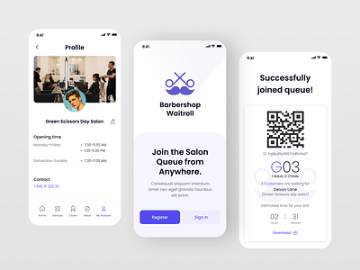 Salon Queue Mobile App mobile app mobile app design radial code radial code design radialcode salon app single color design ui design uiux design