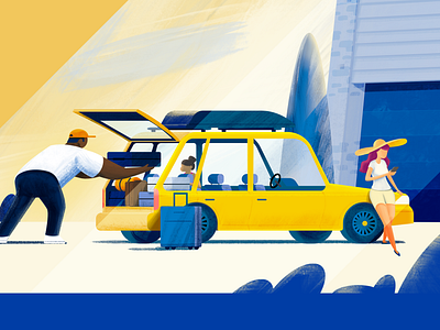 Journie Reward - Packing car blue car character design family girl holiday illustration men motion packing photoshop texture toddler travel vacation women yellow