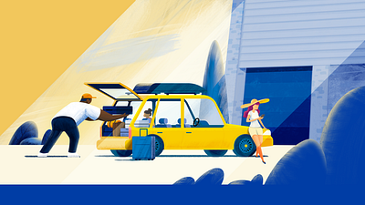 Journie Reward - Packing car blue car character design family girl holiday illustration men motion packing photoshop texture toddler travel vacation women yellow