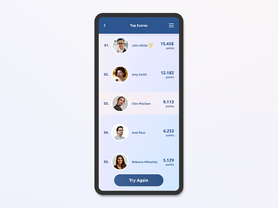 DailyUI #019. Leaderboard app dailyui dailyui019 gaming leaderboard mobile mobile app score sports ui ux