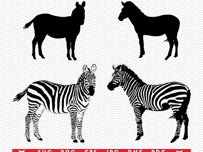 SVG Zebras, Black silhouettes, Digital clipart