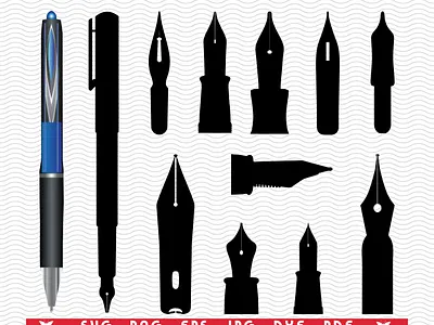 SVG Ink Pen, Black Silhouettes, Digital clipart