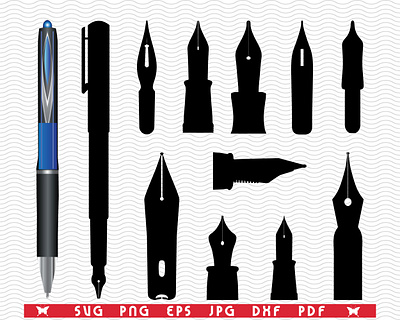 SVG Ink Pen, Black Silhouettes, Digital clipart