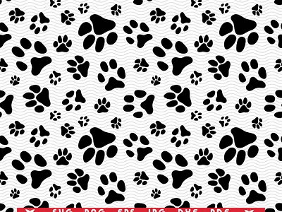 SVG Dog Paw Footprint, Seamless pattern digital clipart