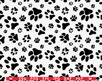 SVG Dog Paw Footprint, Seamless pattern digital clipart