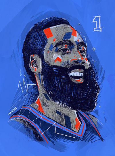 James Harden 76ers basketball harden illustrated portrait illustration illustrator nba nba portrait people player portrait portrait illustration procreate