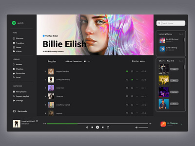 Spotify - Dark Version 3d animation app branding design graphic design illustrator logo music player music web ui ui design uidesign uiux ux ux design uxd uxdesign vector web