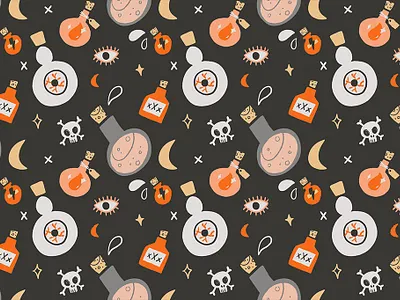 Potions + Vessels Pattern chemistry design doodle halloween harry potter illustration illustrator occult pattern pattern design potion potions science spooky surface design surface pattern design vessels witch