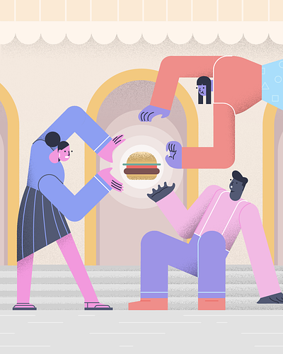 New burger in town 2d art adobe illustrator alegria flat characters flat design illustration minimalistic poster vector