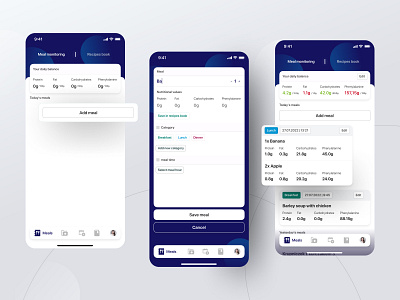 Vitapp - adding meal to dashboard process app app design application clean design health health app monitoring process product design ui ux