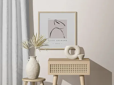 Modern Scene With Square Frame Mockup On The Wall graphicdesign