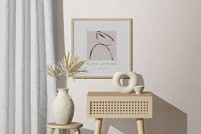 Modern Scene With Square Frame Mockup On The Wall graphicdesign