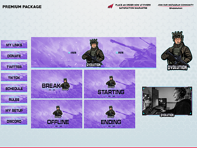 Soldier in a full twitch overlay setup! 3d animation branding design graphic design illustration layout logo motion graphics streaming twitch twitch overlay ui vector