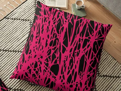 Ruby Red Floor Pillow bedroom black camouflage curves design floor lines pillow red ruby seamless styled