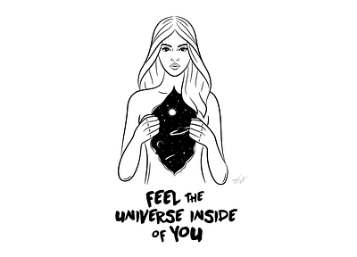 Feel the universe inside of you design digitalart earth galaxy graphic design graphic designer humans illustration illustrator inside life living love mindset people planet stardust universe vector woman