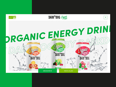 Darkdog Organic - Microsite animation bold darkdog energy drink fresh front fruits green ingredients launch mini game orange organic product sports ui vitamine water website