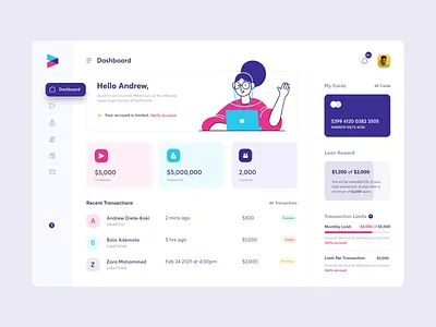 FinTech Dashboard cards contacts dashboard investments loans transactions transfers ui design web app