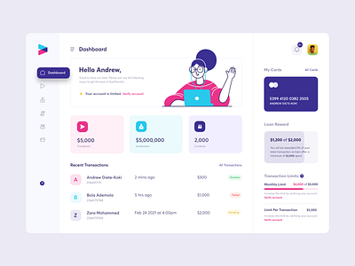 FinTech Dashboard cards contacts dashboard investments loans transactions transfers ui design web app