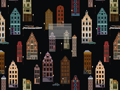 Seamless Pattern Canal Houses amsterdam canal houses canals design grachten grachtenhuizen holland houses nederland netherlands pattern repeat pattern repeating pattern seamless pattern