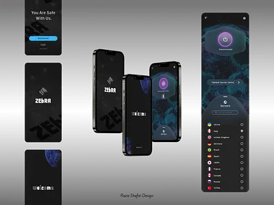Zebra VPN UI/UX Design (Imaginary App) app design figma graphic design prototype uiux vpn zebra