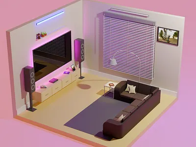 Isometric Living Room Render 3d