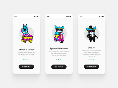 Onboarding Illustrations - Party Planner App app branding design event flow illustration logo mobile onboarding startup ui ux vector