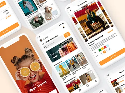 Clothing e-Commerce App app branding clothes clothing design ecommerce fashion graphic design logo mobile app orange shopping ui uiux visual design