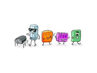 PCB-A-Team advertising characters components electronics fun hand drawn illustration pcb pcba printed circuit board team teamwork web graphics