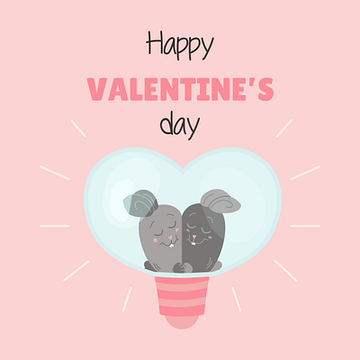 Illustration with Valentine's Day bunnies in love. bunnies design heart illustration light bulb love valentines day vector