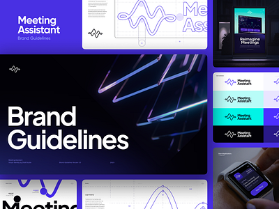 Meeting Assistant: Brand Guidelines agenda ai appliances aurora borealis brand brand identity branding business cards collaterals digital billboard dtailstudio guidelines identity logo logo design logotype meeting assistant sweatshirt symbol visual identity