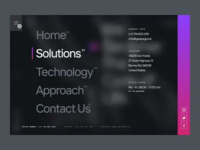 Galapagos.ai — Website Homepage Menu Interaction 3d animation bioinformatics biology biotech cure dark disease dna drug gene health illustration medicine menu pharma pill science ui ux