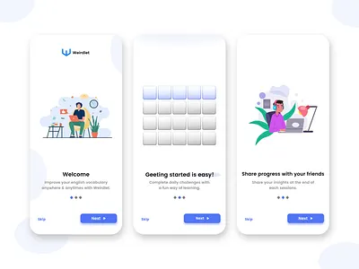 Weirdlet Onboarding Screens app design ui