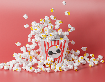 попкорн 3d 3dart 3ddesign 3dmodelling 3dsmax art blender cinema4d cute cycles illustration kawaii modelling popcorn render ui