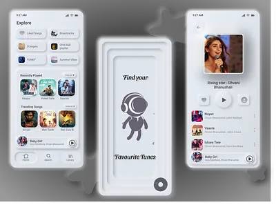 Neuromorphic Music app Design app colors design flat icon illustration minimal mobile app mobile design music neuromorphic neuromorphism ui ux