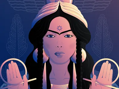 Goddess Ereshkigal - "MoonSpark Goddesses collection" - NFT art blue contrast digital art ereshkigal flat design goddess illustration nft nft art nft artist nft community pink portrait vector vector art vector illustration yellow