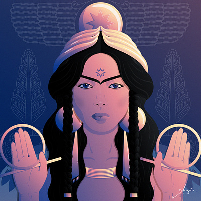 Goddess Ereshkigal - "MoonSpark Goddesses collection" - NFT art blue contrast digital art ereshkigal flat design goddess illustration nft nft art nft artist nft community pink portrait vector vector art vector illustration yellow