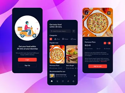 Food Delivery App animation burger app chef app dark theme delivery application food and drink food app food delivery app food order graphic design illustration ios app design mobile app mobile app design mobile user interface pizza app recipe app restaurant app tracking app uiux