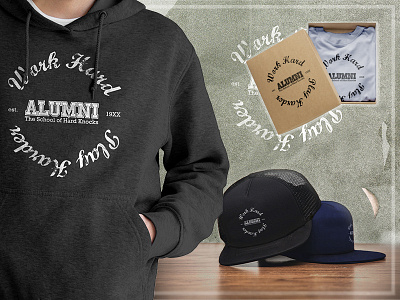 Work Hard, Play Harder - School of Hard Knocks Alumni - est.19XX apparel branding clothing design graphic design hoodie illustration logo sweater typography vector