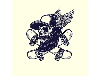 Skater skull bearded skull design logo skateboarding skater skull sport vintage