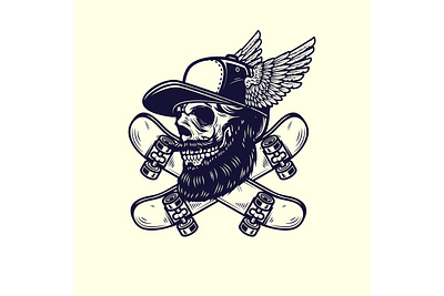 Skater skull bearded skull design logo skateboarding skater skull sport vintage