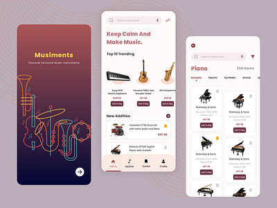 Musical Instruments - E-commerce Store App app design clean design clean ui e commerce guitar instruments instruments shop minimal mobile app mobile app design music music shop music store musical instrument musician sound splash screen store trending design violin