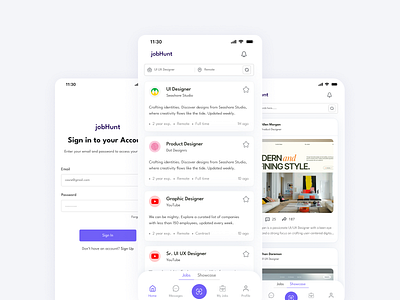 JobHunt – A Modern Job Platform for Designers & Creatives appdesign appprototype creativejobs figma job hunt job portal job search minimal ui modern design responsive design sahil parnail sr designr uiux web design