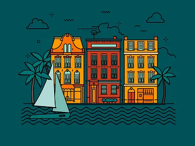 Port de Nice boat color design french riviera harbor illustration nice port print