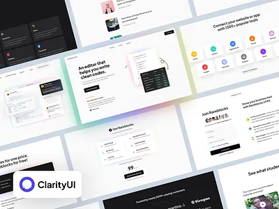 ClarityUI - SaaS Website UI Kit design flat hero area hero section homepage integration interface landing page minimal pricing reviews sign in software startup template testimonial theme ui ui kit website