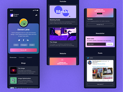 One link for everythings app ui biolink clean creative dark dark ui india link linktree mobile ui newsletter product profile project purple social link social profile ui ux website