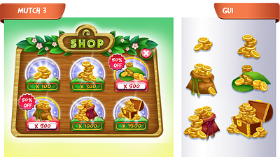 Match 3 User Interface. Shop button casual game farm game art icon match 3 shop ui ui design user interface ux window