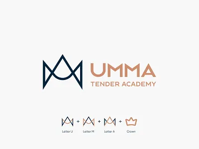 UMMA tender academy | Logotype a letter logo academy branding crown crown logo design graphic design illustration logo logotype m letter logo minimalistic rich logo tender tender logo u letter logo uma logo umma umma logo vector