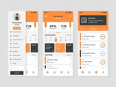 College Application attendance college course education learning management system mobile app online class online education online management student study app teacher ui uiux ums university