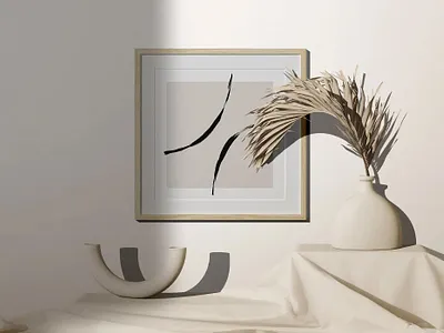 Square Frame Mockup With Fabric Decorative Vases And Dry Plant graphicdesign