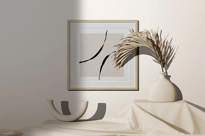 Square Frame Mockup With Fabric Decorative Vases And Dry Plant graphicdesign